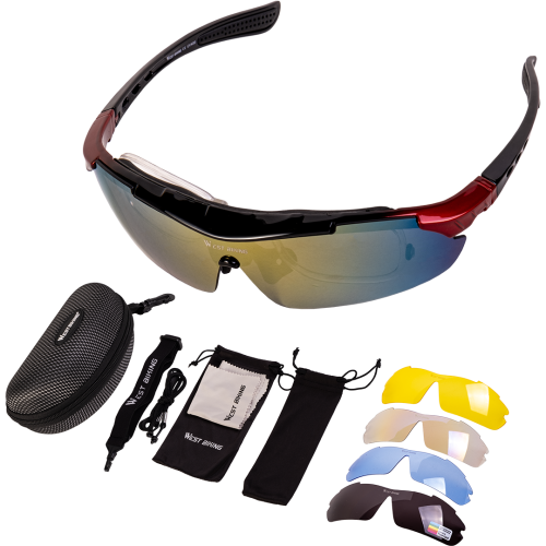 Велосипедные очки солнезащ.со сменными линзами+чехол, West biking арт. 0703111