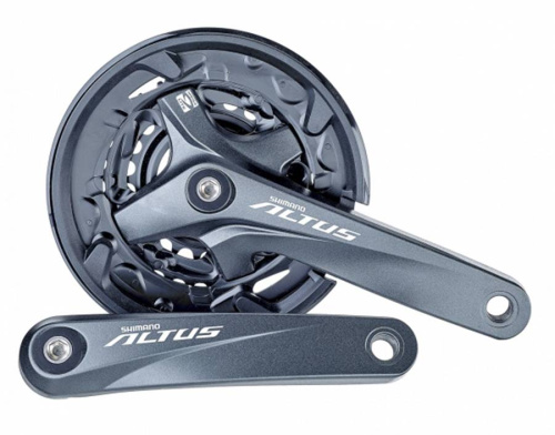 Шатуны Shimano Altus M2000, 40/30/22T, 170мм, квадрат, 3х9 ск., с защит., с болтами, черный.