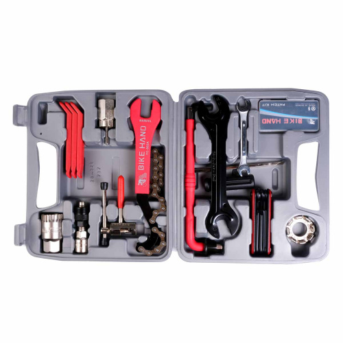 Набор 6-230087 инструментов YC-737 "ALL IN ONE", 13 позиций: аптечка, монтировки, выжимка, ключи, отвертки, съемники и пр., в пласт. кейсе  BIKEHAND