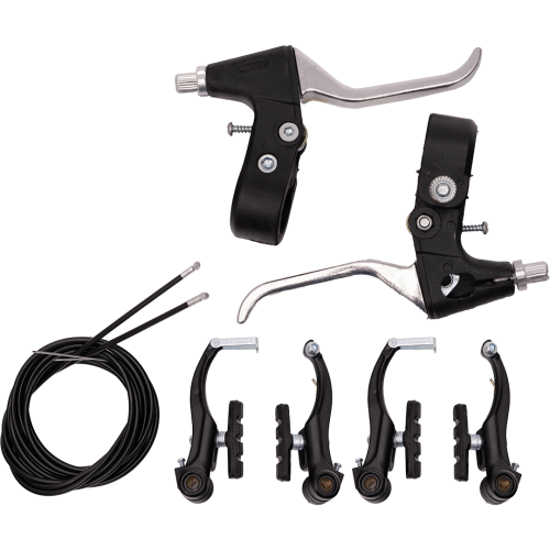 Набор V-тормоза (001) , (передний+задний), алюминиевый,  полуалюм ручки, троса,черный