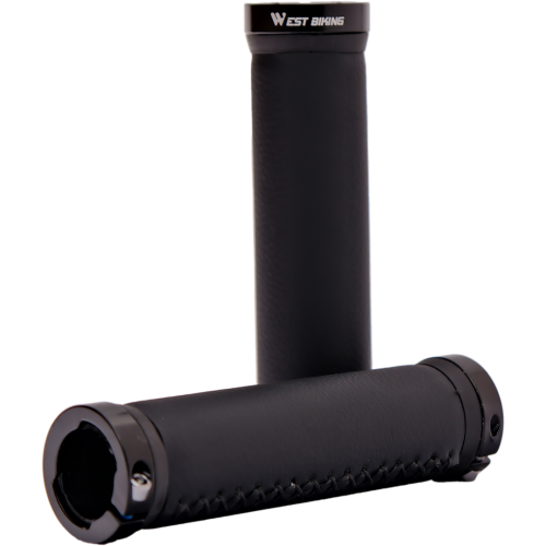 Грипсы велосипедные кожаные + ПВХ + резина + алюм. сплав, износостойкие, установочный ф22мм, West Biking арт.0804065