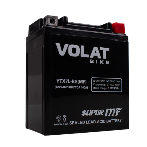 АКБ 7Ah Volat YTX7L-BS(MF) R+ 113x70x130 (электролит)  для мототехники