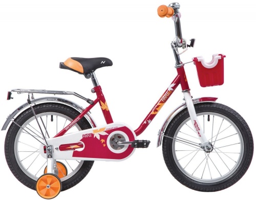 Велосипед NOVATRACK 16" MAPLE красный, полная защита цепи, тормоз нож., багажник, пер.корзина