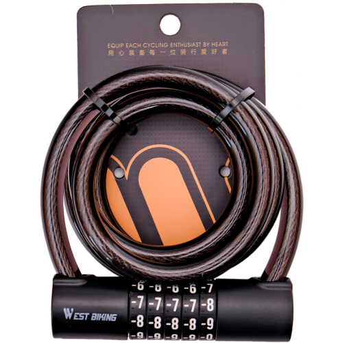 Велосипедный замок 90х150 см противоугонный кодовый 5-значный,West biking арт. 0705088