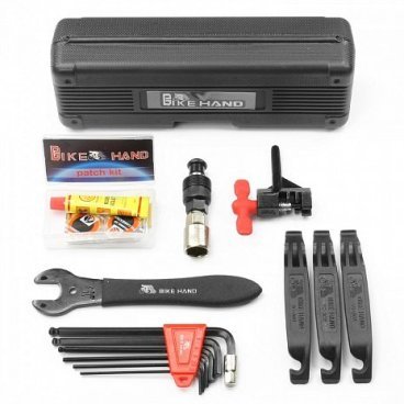 Набор 6-230094 инструментов YC-628 "ALL IN ONE", 6 позиций: аптечка, монтировки, выжимка, шестигранники, съемник каретки, в пласт. кейсе  BIKEHAND
