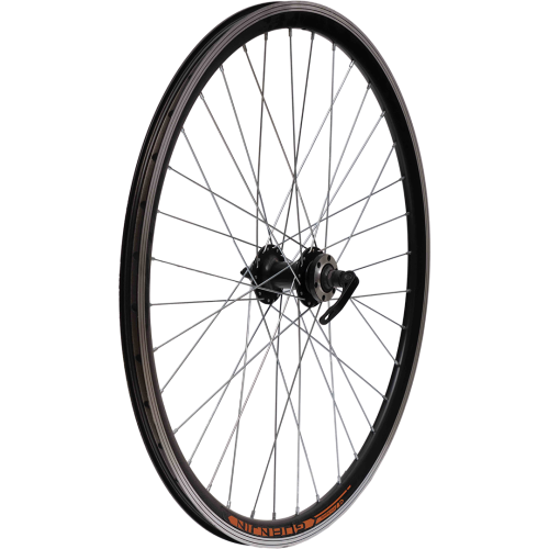 Колесо 27,5" переднее. 2AL обод, алюминиевая втулка на промышленных
подшипниках с эксцентриком, 6-отв. под дисковый тормоз МТВ (H36. G14.)