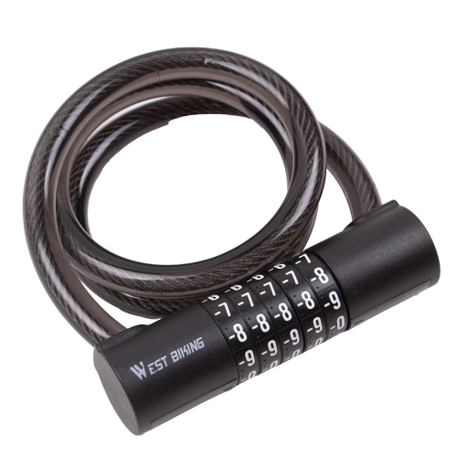 Противоугонный велосипедный замок West Biking 12*1500 мм, кодовый 5-значный, сталь