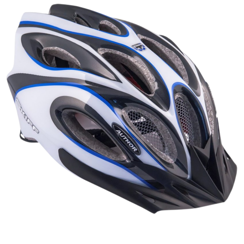 Шлем 8-9001264 спорт. с сеточкой Skiff 143 Blu 14отв. INMOLD сине-бело-черный 58-62см (10) AUTHOR