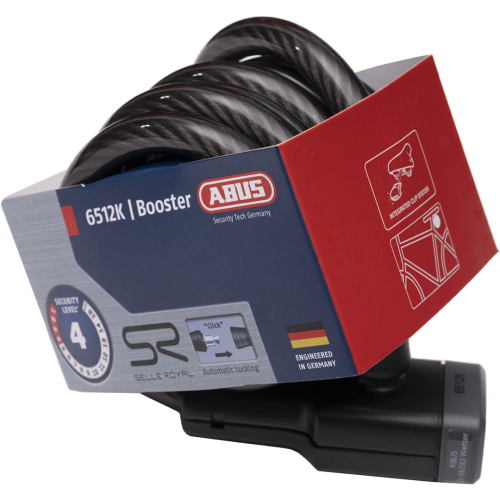 Замок 05-0061470 вело трос на ключе Steel-O-flex 6512K/180см BK SR Booster класс защиты 4/15 черный ABUS