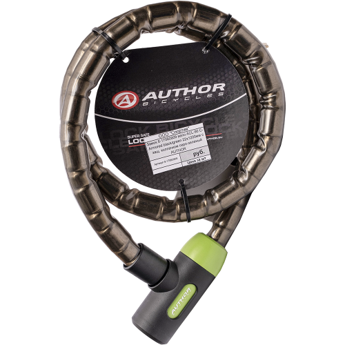 Замок 8-17060909 вело ACL-90 C-Armored black/green 22х1200мм с защ. колпачком серо-зеленый AUTHOR