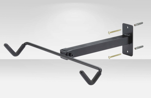 Держатель вело 6-230046 настенный YC-30H не складной, для "подвешивания" велосипеда за раму (горизонт-но) до 25кг, с крепежом, сталь, черный BIKEHAND