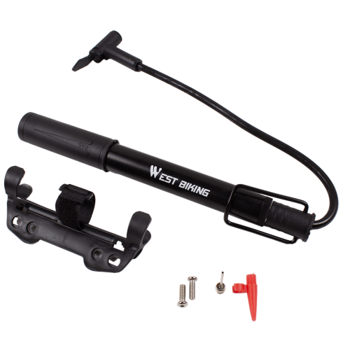 Насос ручной мини, алюм, 27см, насадки в комплекте, макс. давление 90 PSI, West Biking