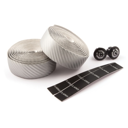 Лента на руль 3-258 CHBT-CARB корковая+крепеж+заглушки на руль серебристый "карбон" CLARKS