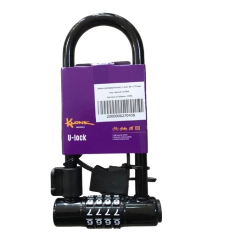 Замок противоугонный, U-lock, 80x170 мм, код, сменный, черный, KLONK, 10391