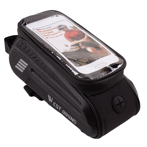 Водонепроницаемая велосумка West Biking с держ для телефона, крепление на руль, размер 22×11,5×10 см, вес 170 г, материал ЭВА + полиэстер