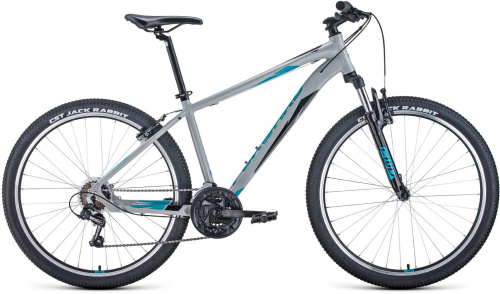 Велосипед FORWARD APACHE 27,5 1.0 (27,5" 21 ск. рост. 19") 2020-2021, серый/бирюзовый, RBKW1M67Q010