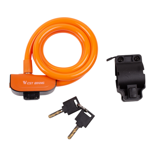 Противоугонный велосипедный замок, 12х1200мм, West Biking на ключе, сталь, цвет: оранжевый