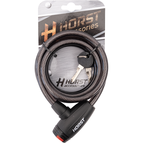 Замок тросовый с ключом 10х1500мм HORST автом. с защитой, черный, 09-100164