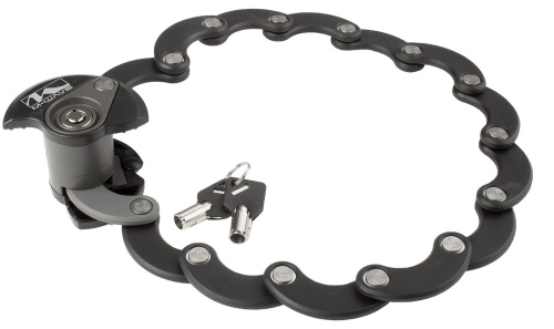 Замок 5-230196 вело складной 600мм автом. 14 стальных пластин в пласт. кожухе держ-ль черный  M-WAVE