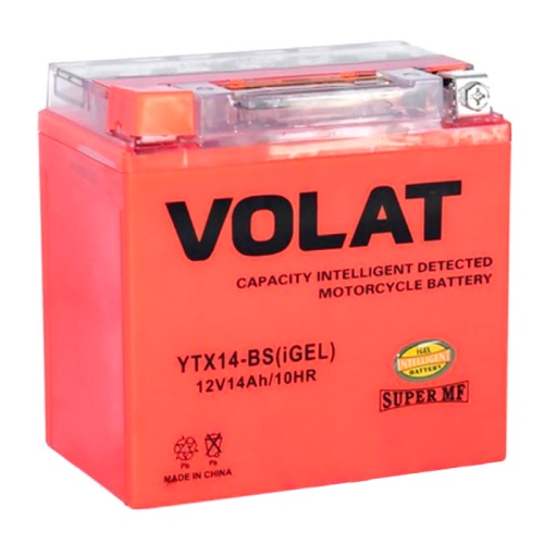 АКБ VOLAT (14 Ah) 200 A, 12 V Прямая, L+ YTX14-BS YTX14-BS(iGEL) 150x87x145