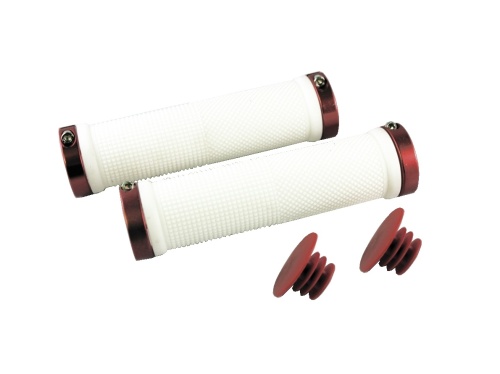 Ручки .CLO201 на руль 3-126 резиновые 130мм с 2 фиксат. бело-красные анодир. CLARKS