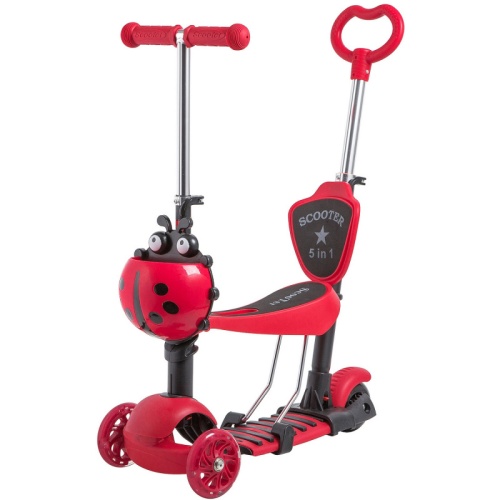 Самокат-кикборд Novatrack Disco-kids, детский трансформер, свет.колеса PU 120*90мм, красный