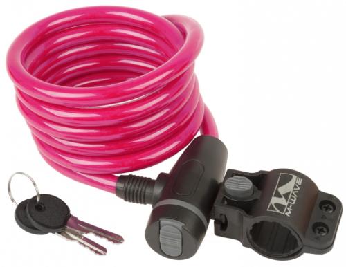 Замок с ключом M-WAVE, 5-233868, тросовый, 10х1800мм, с защит. колпачком, РОЗОВЫЙ