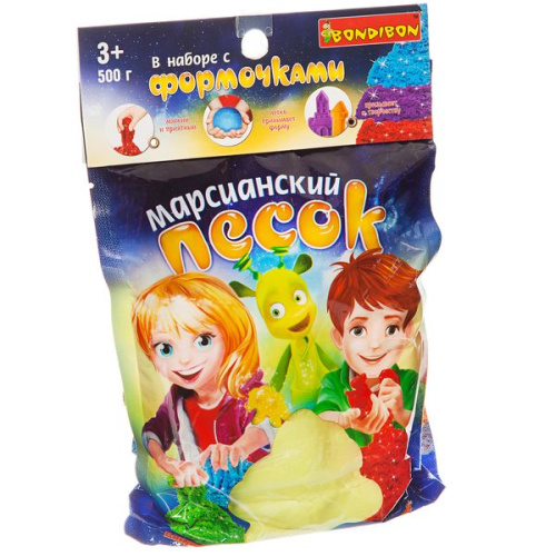 Набор игровой Вondibon Марсианский песок, 500г жёлтый, 4 формочки 3D