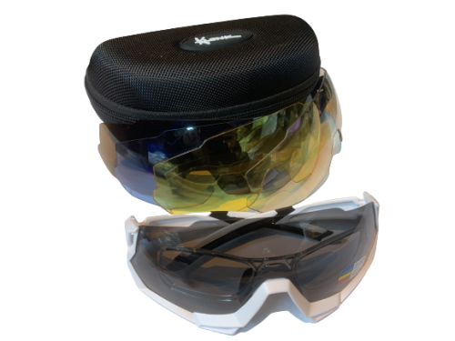 Очки спортивные, 4 сменных линзы, KLONK, Белый/черный, Защита от УФ, диоптрическая вставка, чехол, 1