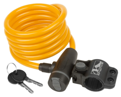 Замок с ключом M-WAVE, 5-233867, тросовый, 10х1800мм, с защит. колпачком, ОРАНЖЕВЫЙ