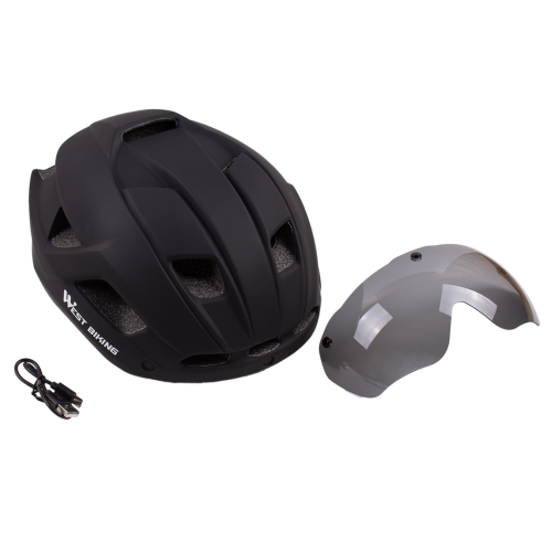 Шлем West Biking, магнитная линза, светодиодный фонарь, L (56-62 см), 330 г