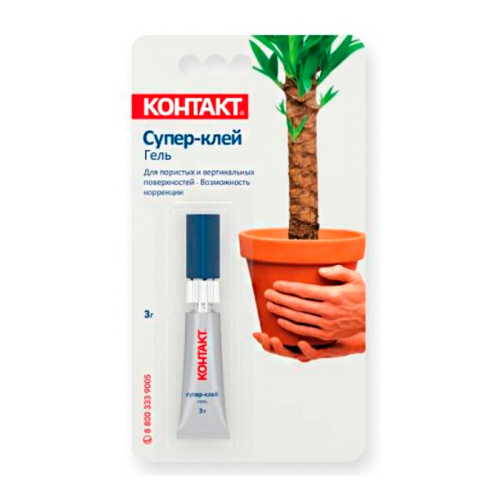 Супер-клей "КОНТАКТ" гель, 3 г, (12 на карте), арт. КМ 288 - 312 ГЛ