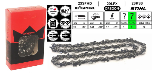Цепь пильная KINGPARK 50 см, 20'', .325'', зуб CHISEL, 1,3 мм, 76 звеньев, 20LPX076, для бензопил 45-58 сс