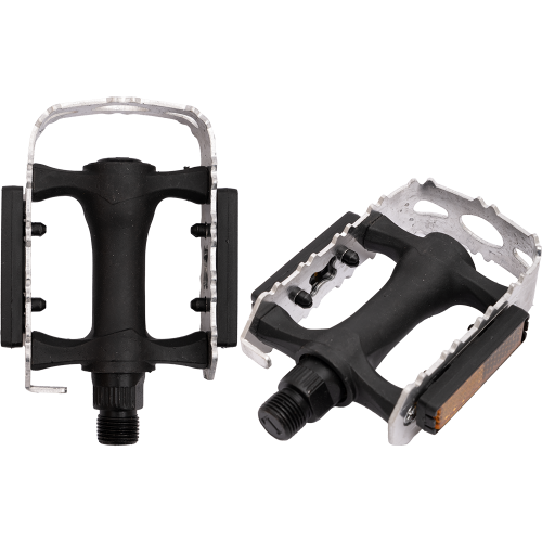 Педали 00-170380 пластик. с алюм. ободом, с отражат. (50) серебр.-черные