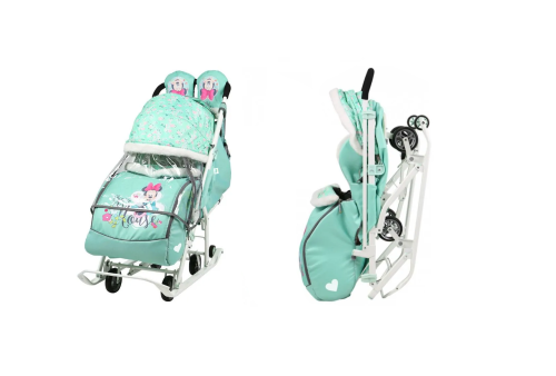 Санки-коляска "Disney Baby 2", арт. DB2/2, мята,мини маус, Nika