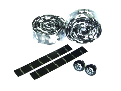 Лента на руль 3-185 CHBT28BW корковая+крепеж+заглушки на руль камуфляж черно-белый CLARKS