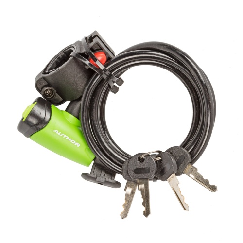 Замок с ключом AUTHOR ASL-41, 8-17060155, тросовый, 8х1500мм, с креплением, ЧЕРНО-ЗЕЛЕНЫЙ