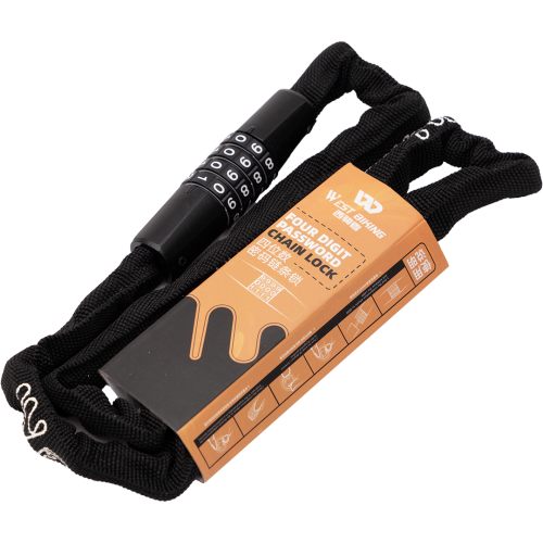 Замок противоугонный велосипедный цепной кодовый 4-значный, 3х85см,  West Biking арт.0705089