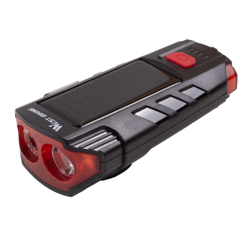 Велосипедный передний фонарь West Biking на солнечных батареях с зарядкой от USB, мощность 350 лм, 5 режимов работы