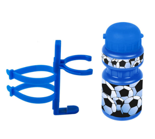 Фляга VENTURA KIDS, 5-340213, детская пласт. 0,3л синяя "футбол"+держ. пластик с унив. крепл.