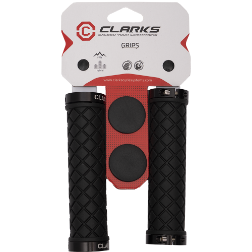 Ручки .CLO276 на руль 3-472 резиновые "ромбы" антискольз. 130мм с 2 фиксат. черные, анодир. CLARKS