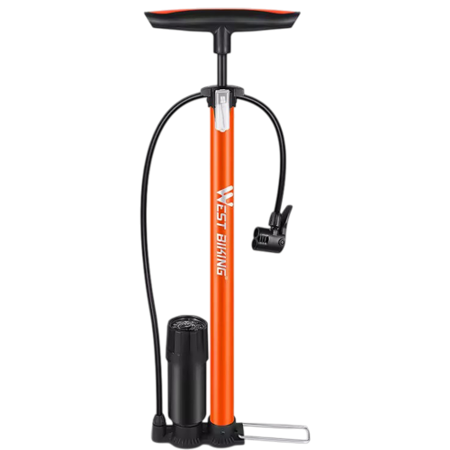 Насос ручной напольный велосипедный, 42х320мм, 13 Bar, универсальные насадки+игла, West biking
