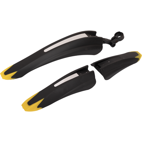 Крылья пластиковые 26"-29" чёрные с жёлтыми брызговиками (модель: XGNB-054-1) состоят из 3-х частей с светоотражателем.