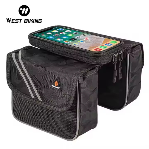 Велосипедная сумка на руль , водонепромокаемая, до 6", 2 кармана, на липучке, West Biking арт. 0707245