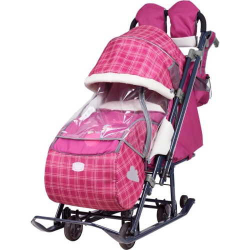 Санки-коляска Ника Детям НД 7-4, НД 7-4/3, вишневый в клетку, Nika