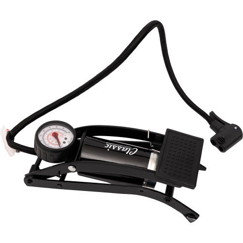 Насос ножной стальной, 5-470344, складн. с маном. до 7Бар/100PSI универс. 2 гол. на шланге, черный