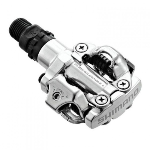 Педали Shimano, PD-M520, алюм, контактные MTB, с шипами, сереб., EPDM520S