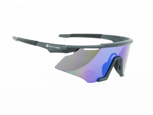 Очки 8-9201401 ROOK солнцезащитные+чехол++поликарбонатные ударопроч. линзы с эффектом Revo кат. 3 с UV, вес 31гр. черно-серая TR 90 оправа AUTHOR