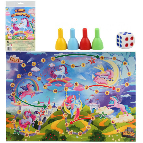 Настольная игра-ходилка В мире единорогов, мини, в блистере (Рыжий кот)