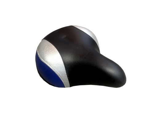 Седло ШИРОКОЕ трехцветное (модель: 018-31) черный/серебристый синий, красный, зеленый.